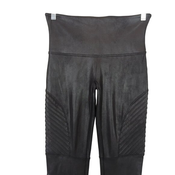 Spanx Faux Leather Moto Black Leggings Size Large Edgy Pull on - Picture 4 of 16